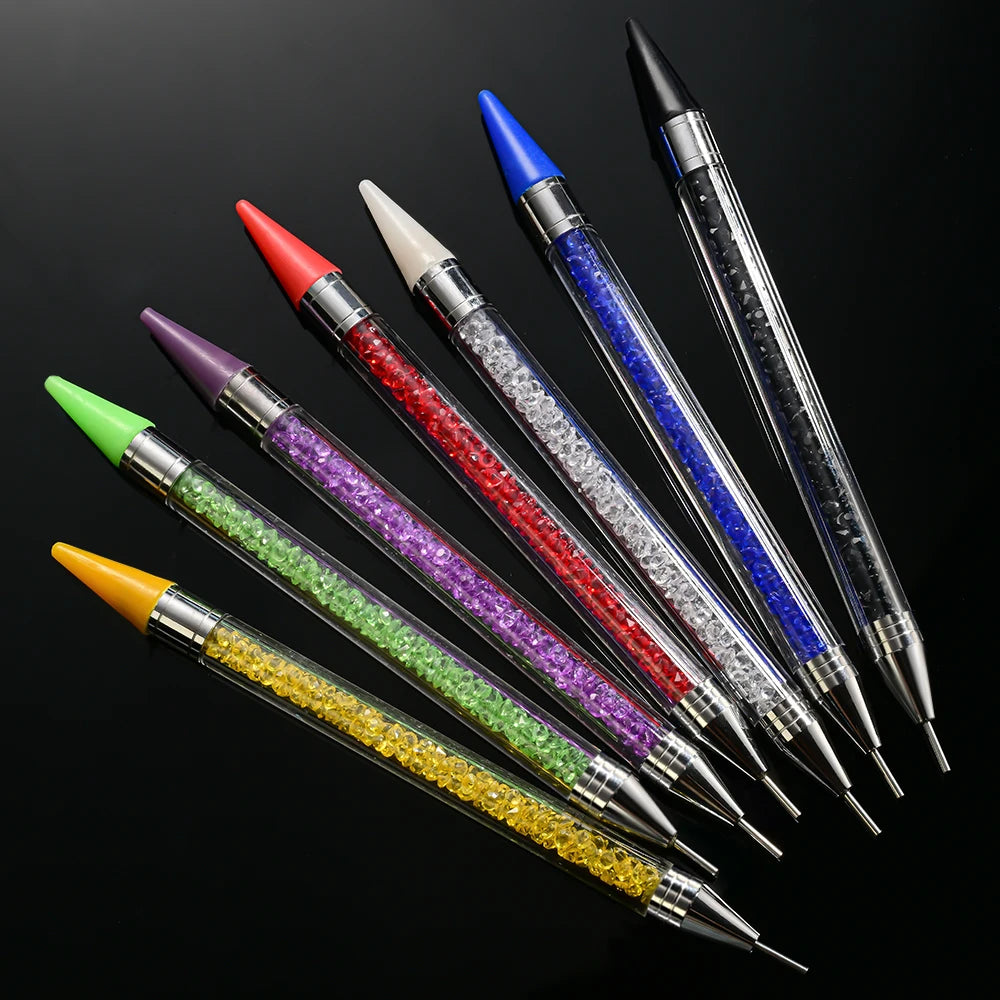 Dual-Ended Rhinestone Picker Pen + Box Nail Art Dotting Point Drill Pen Crystal Handle Gem Jewelry Dot Painting Wax Pencil Tools