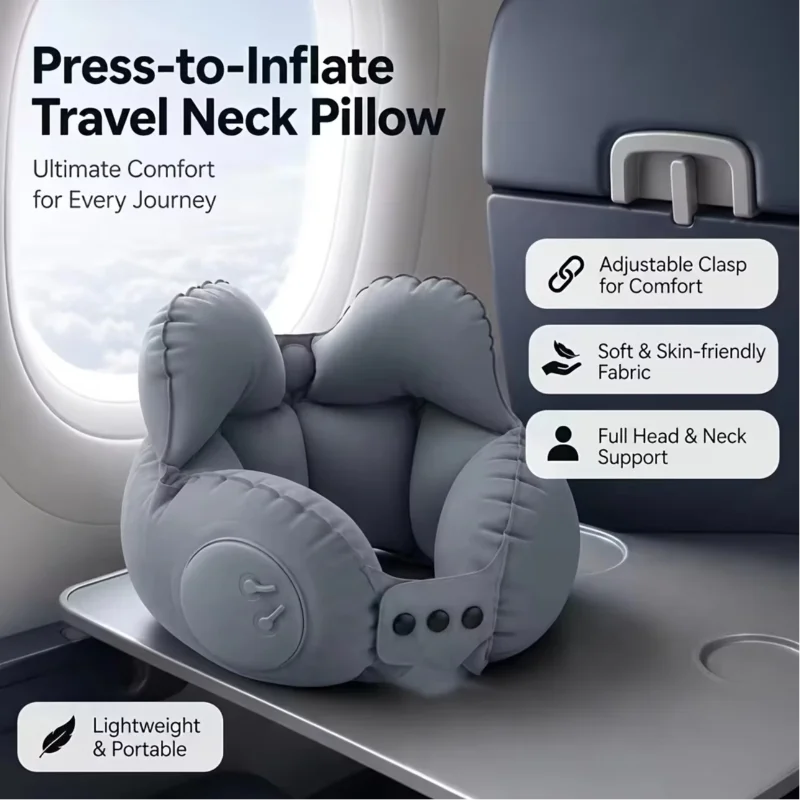 Crown Inflatable U-Shaped Travel Pillow Portable Neck Support Quick Inflation Soft Velvet Ergonomic For Airplane Train Car Nap