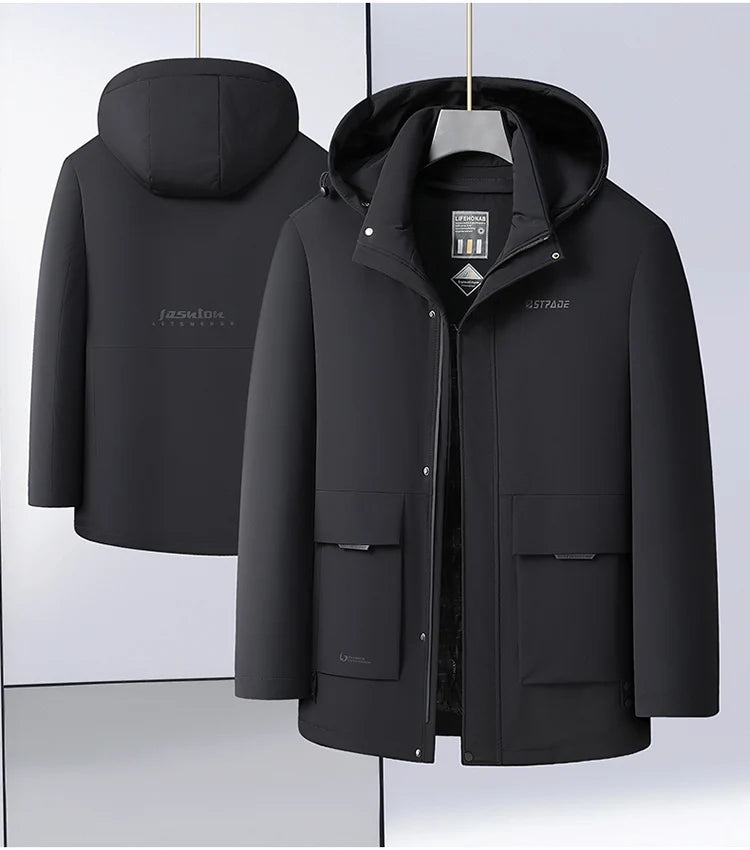 Casual Men's Warm Hooded White Duck Down Jackets 2026 Winter Oversized L-7XL Solid Windproof Puffer Coats Outwear Thicken Parkas