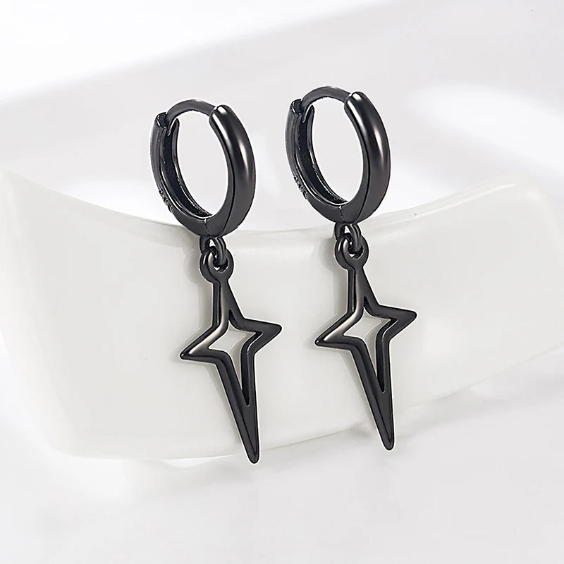 Gothic Punk Style Metal Drop Earrings Black/Silver Color Stars Cross Pendientes Fashion For Women Men Rock Jewelry