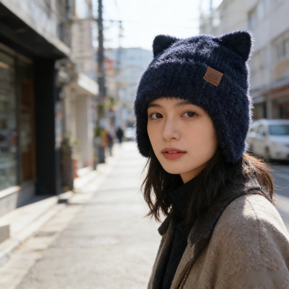 New Women Candy Colors Earflap Beanie Fashion Faux Fur Knitted Hat Lovely With Cat Ear Soft Beanie Hats Female Streetwear Hat