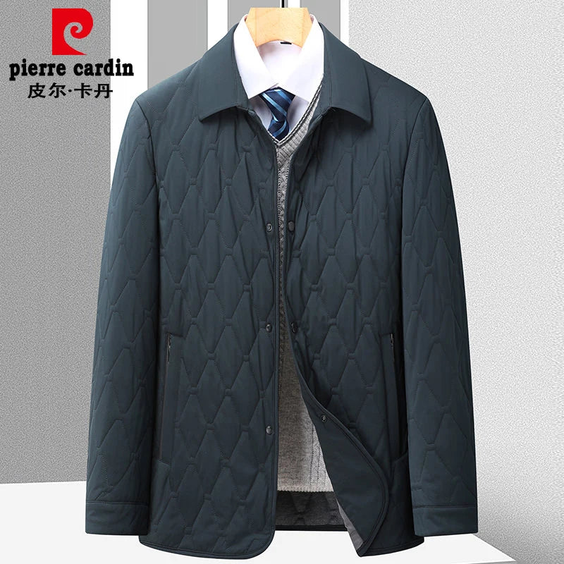 QYLVAWOY 100% Polyester Men's Winter Outerwear Collared Jacket Business Middle-Aged Casual Lightweight Warm Cotton Coat LJ2147