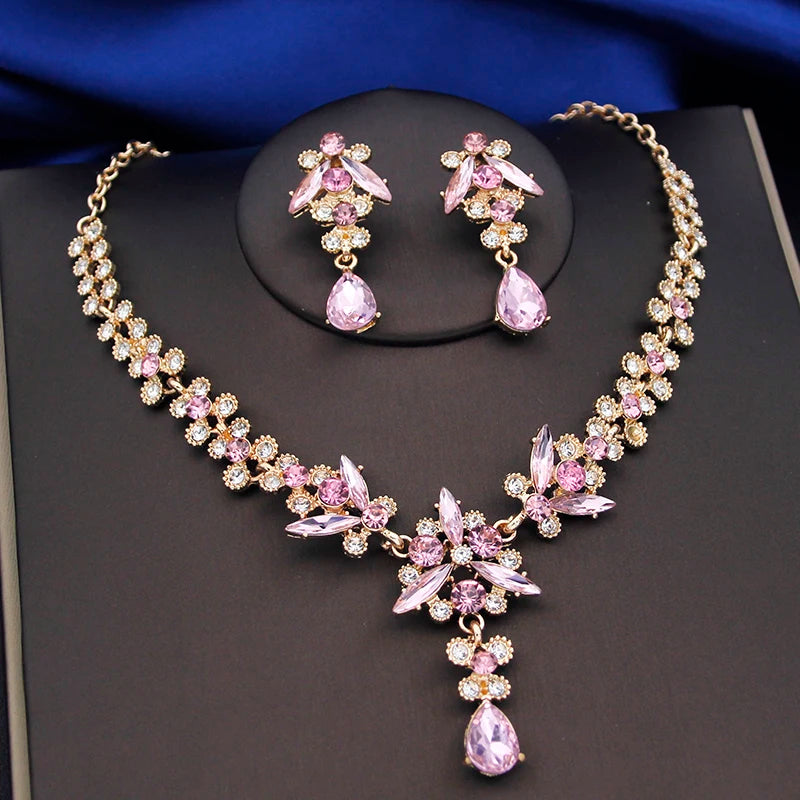 Purple Crystal Bridal Jewelry Sets Women Tiaras Bride Necklace Earrings for Wedding Crown Jewelry Set Prom