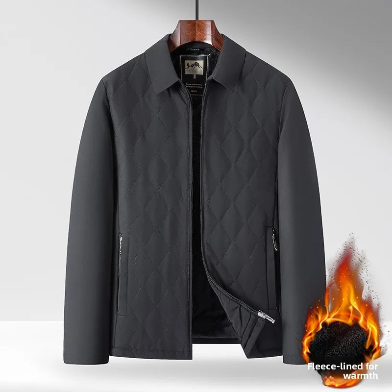 Men's Business Casual Cotton Jacket Thickened Autumn Winter Style Turn-down Collar Warm Outerwear for Middle-aged And Elderly