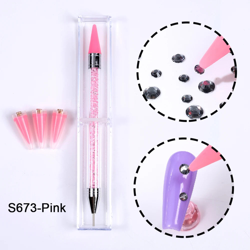 SWEET TREND-1 Set Rhinestone Picker Dotting Pen Wax Dotting Pens Diamond Rhinestones Dotting Nail Art Gem Pick Up Manicure Tool