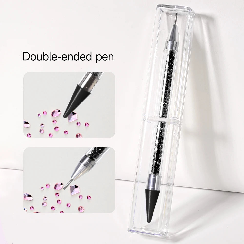 Dual-Ended Rhinestone Picker Pen + Box Nail Art Dotting Point Drill Pen Crystal Handle Gem Jewelry Dot Painting Wax Pencil Tools