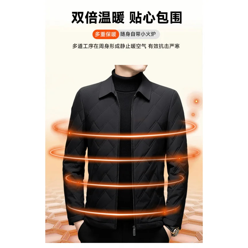 Business Casual Autumn Winter Middle-aged Men's Lightweight Cotton Jacket Turn-down Collar Cotton Coat Casual Jacket Dad's Outfi