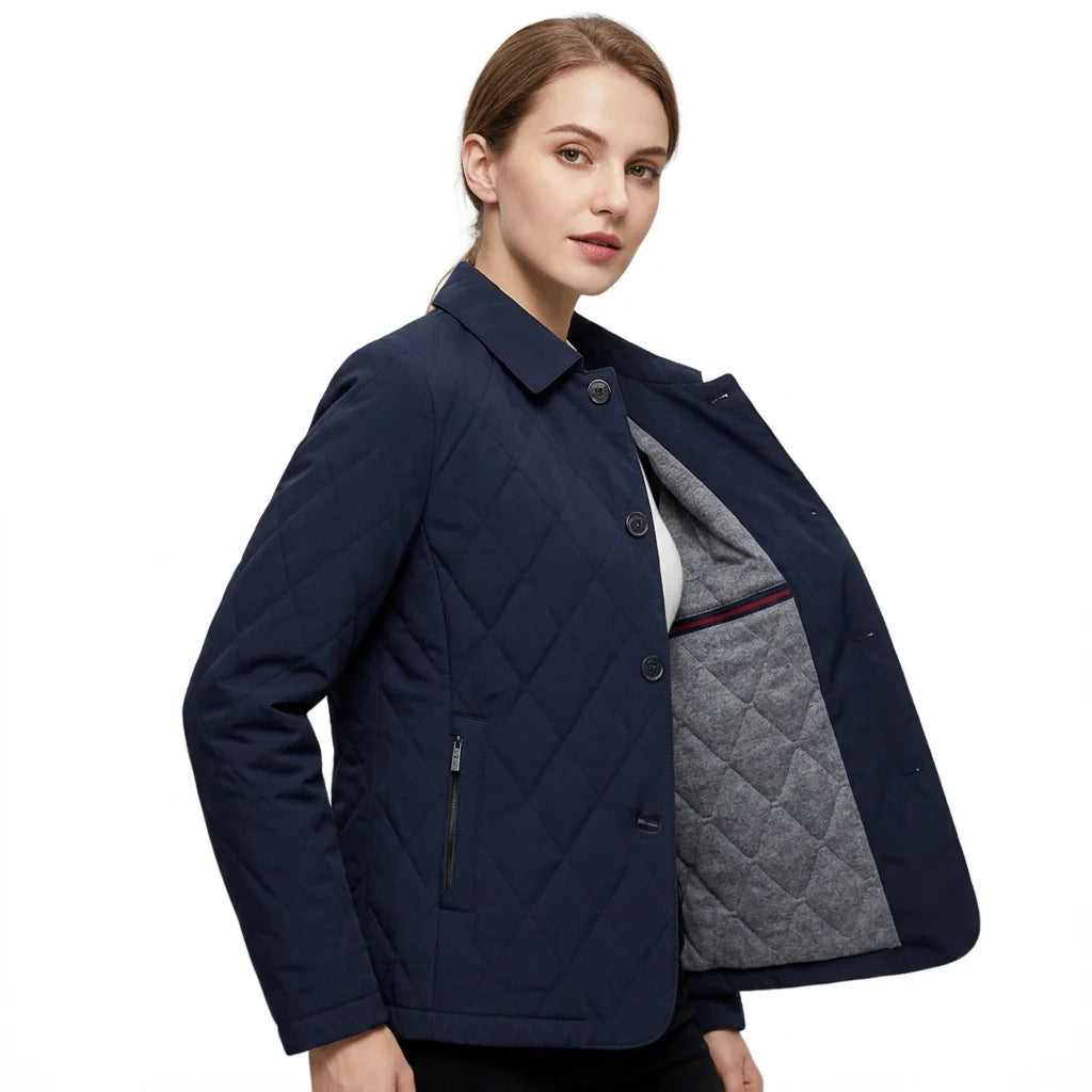 Men's Navy Quilted Hooded Jacket Front Logo Windproof Waterproof Casual Outerwear Polyester Wadding Regular Fit Winter Wear