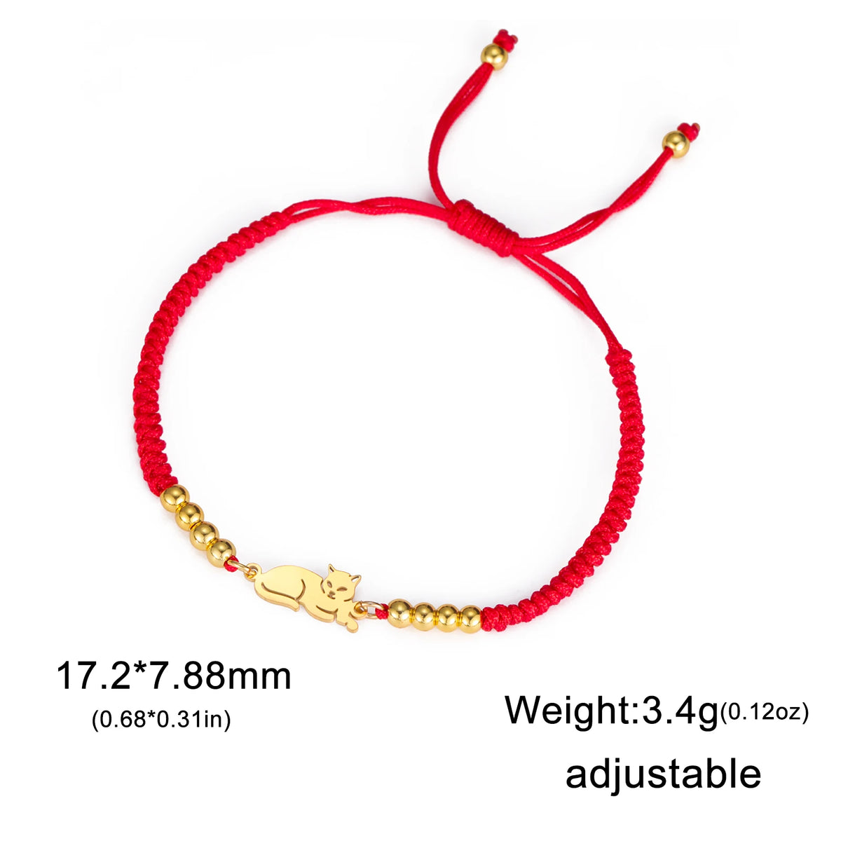 Sitting Cat Stainless Steel Charm Women Gold Color Beaded Purple Rope Chain Bracelet Cute Casual Jewelry