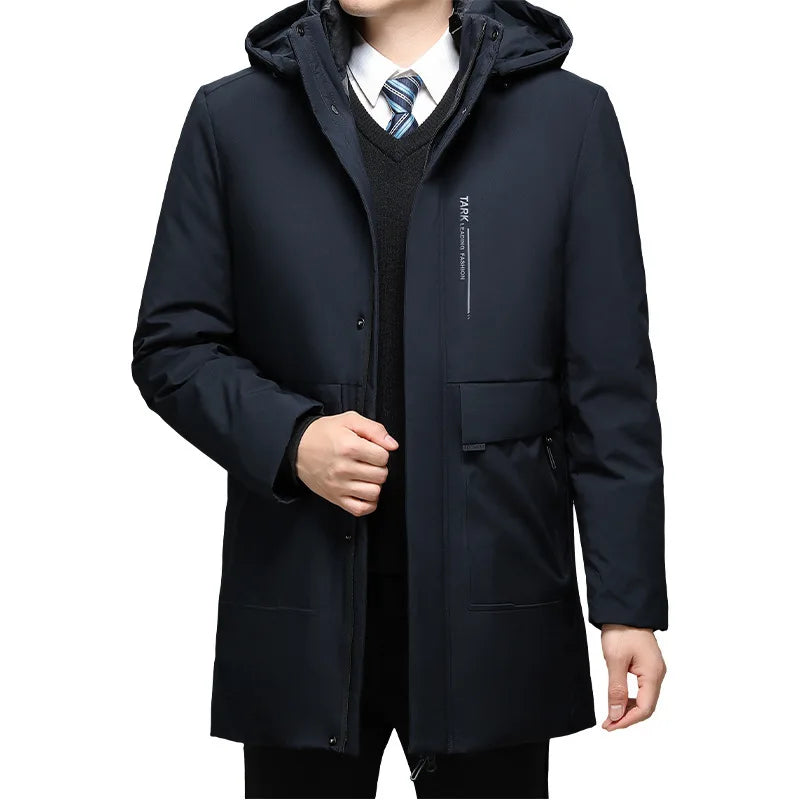 Winter New Fashion Men's Solid Color Casual Trendy Simple Basic Long Sleeve Hooded Quilted Coats Male Detachable Parkas Clothes