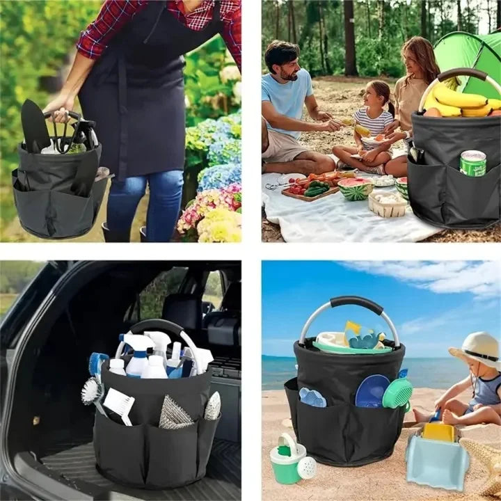 Portable Foldable Picnic Basket Oxford Cloth for Garden Tool Basket Outdoor Travel Storage Toiletry Handle Large Storage Bag
