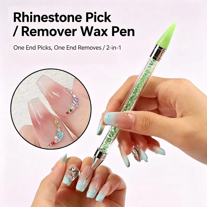 Nail Art Tools Dual‑Ended Acrylic Handle Wax Pen Rhinestone Crystal Studs Picker Dotting Manicure DIY Accessories