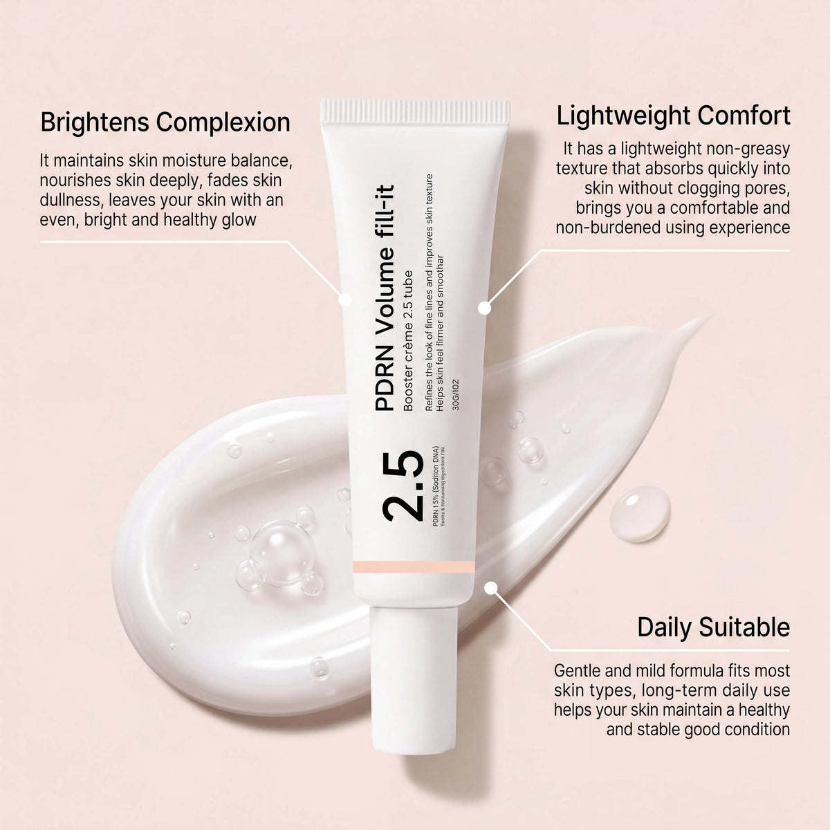 PDRN Volume fill it Booster Cream for Forehead Smile Lines & Skin Wrinkle Anti Aging Firming Facial Volume Cream Daily Skin Care