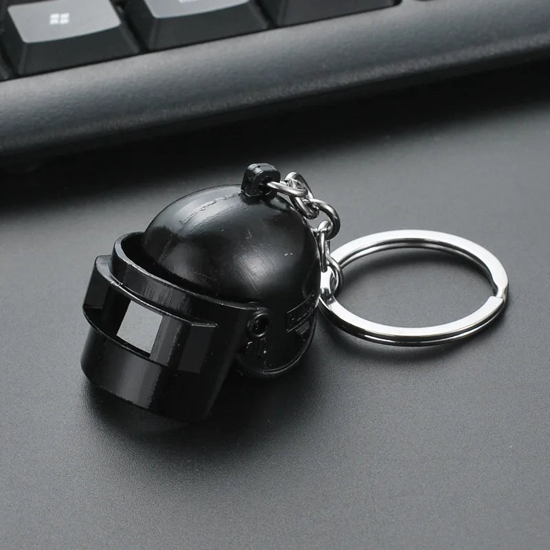 PUBG Keychain Survival Gun Helmet Shape Key Chain Fashion FPS CS Game Keyring Car Bag Pendant Gifts for Men Boyfriend Brothers
