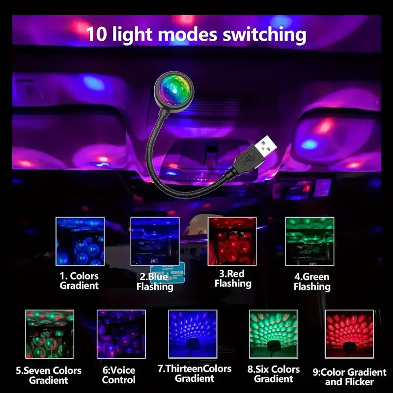 LED lighting and audio party car USB mini disco ball lamp RGB multi-color car atmosphere room decoration lamp magic strobe lamp