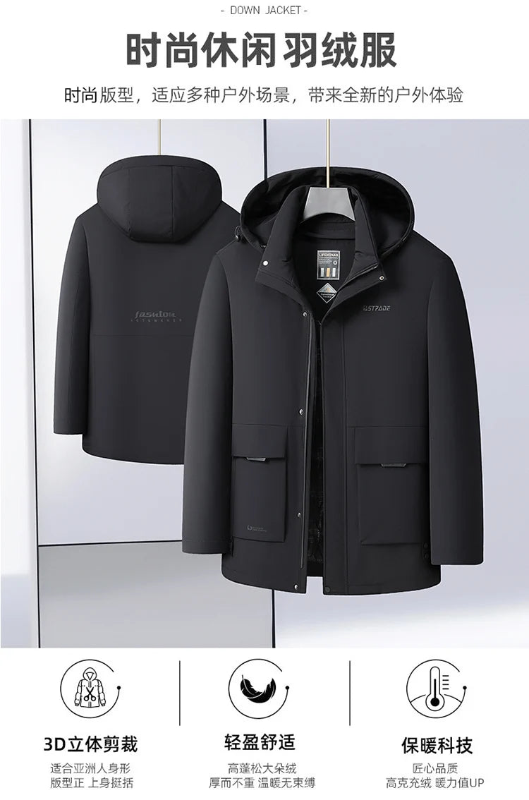 Casual Men's Warm Hooded White Duck Down Jackets 2026 Winter Oversized L-7XL Solid Windproof Puffer Coats Outwear Thicken Parkas