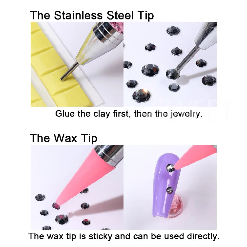SWEET TREND-1 Set Rhinestone Picker Dotting Pen Wax Dotting Pens Diamond Rhinestones Dotting Nail Art Gem Pick Up Manicure Tool
