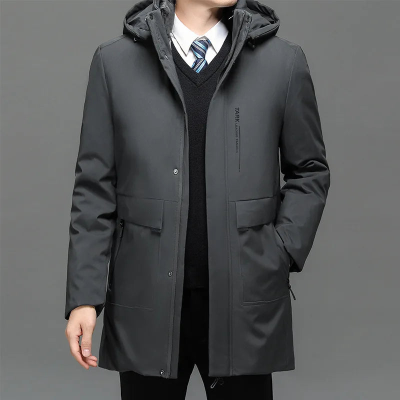 Winter New Fashion Men's Solid Color Casual Trendy Simple Basic Long Sleeve Hooded Quilted Coats Male Detachable Parkas Clothes