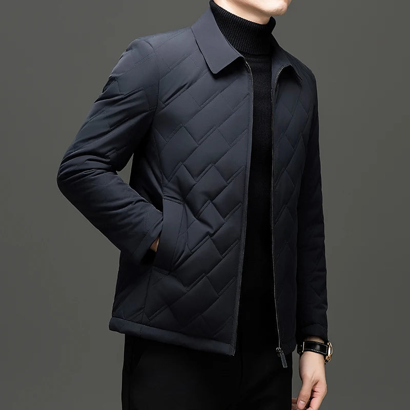 Business Casual Autumn Winter Middle-aged Men's Lightweight Cotton Jacket Turn-down Collar Cotton Coat Casual Jacket Dad's Outfi