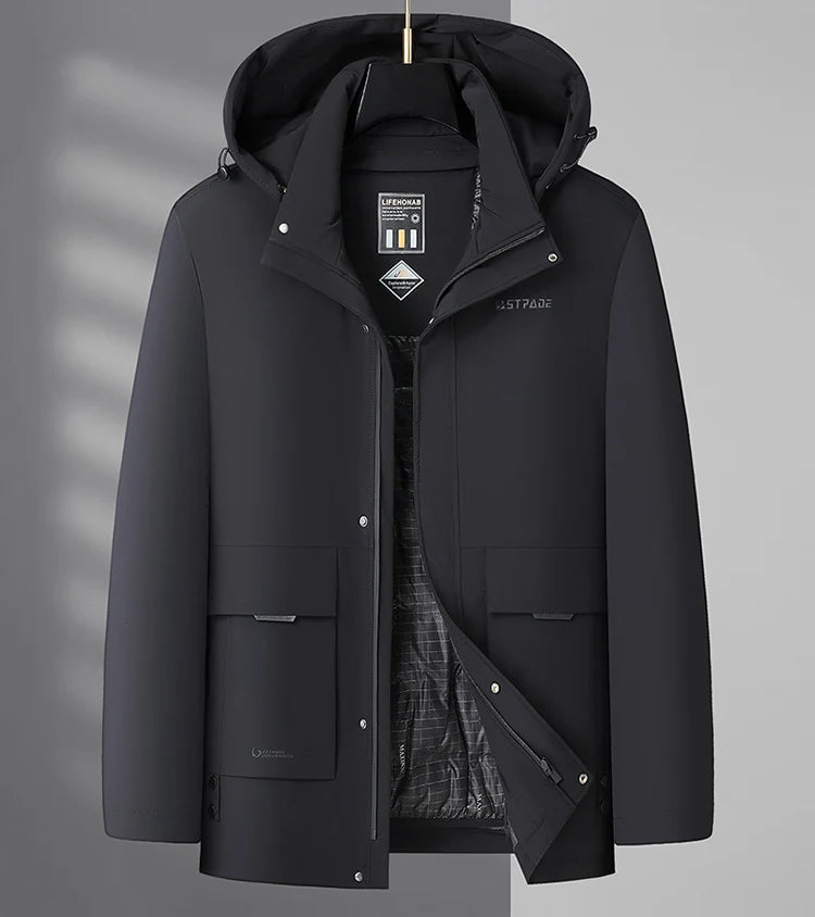 Casual Men's Warm Hooded White Duck Down Jackets 2026 Winter Oversized L-7XL Solid Windproof Puffer Coats Outwear Thicken Parkas