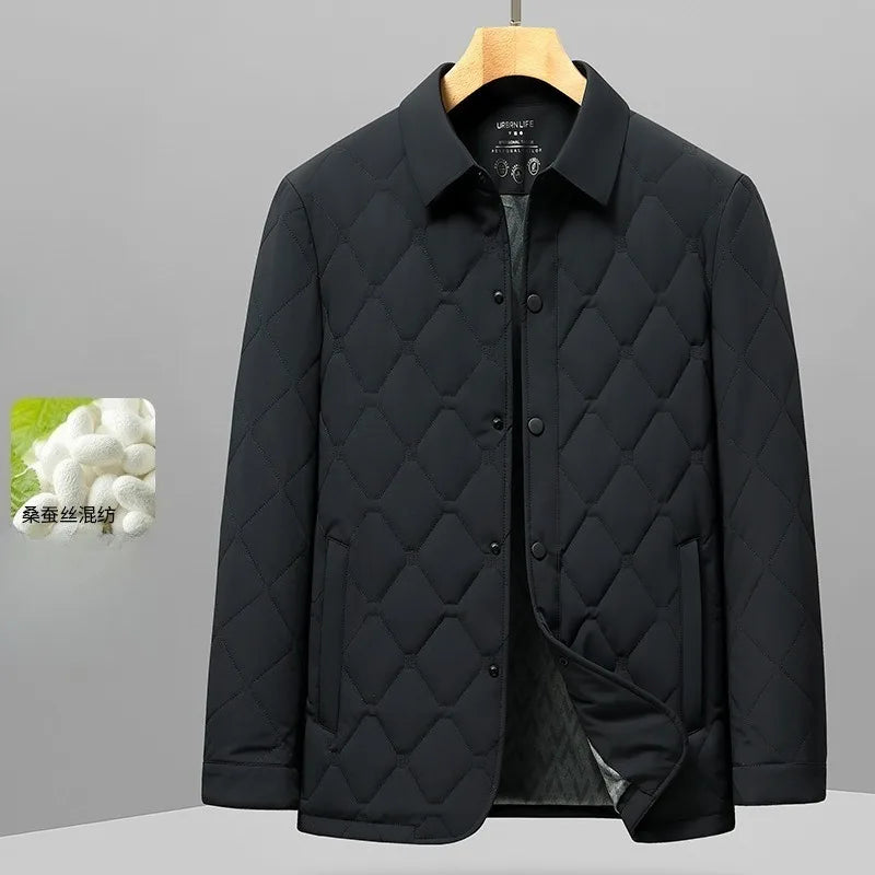 New Arrival Fashion Men's Autumn Winter Lapel Diamond Grid Lightweight Casual Padded Cotton Jacket Business Warm Size M-4XL
