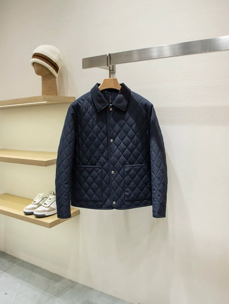Old money style business casual rhombus, autumn and winter hot velvet cotton wool collar jacket cotton coat