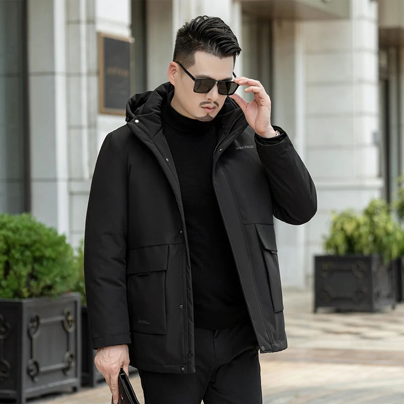 Casual Men's Warm Hooded White Duck Down Jackets 2026 Winter Oversized L-7XL Solid Windproof Puffer Coats Outwear Thicken Parkas
