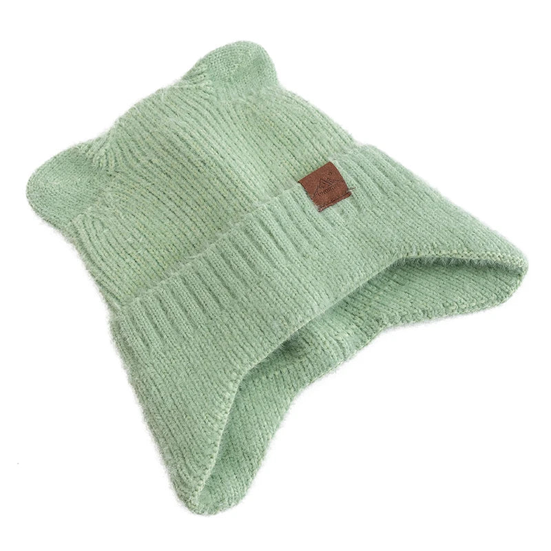 New Women Candy Colors Earflap Beanie Fashion Faux Fur Knitted Hat Lovely With Cat Ear Soft Beanie Hats Female Streetwear Hat