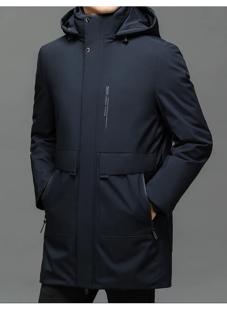 Winter New Fashion Men's Solid Color Casual Trendy Simple Basic Long Sleeve Hooded Quilted Coats Male Detachable Parkas Clothes