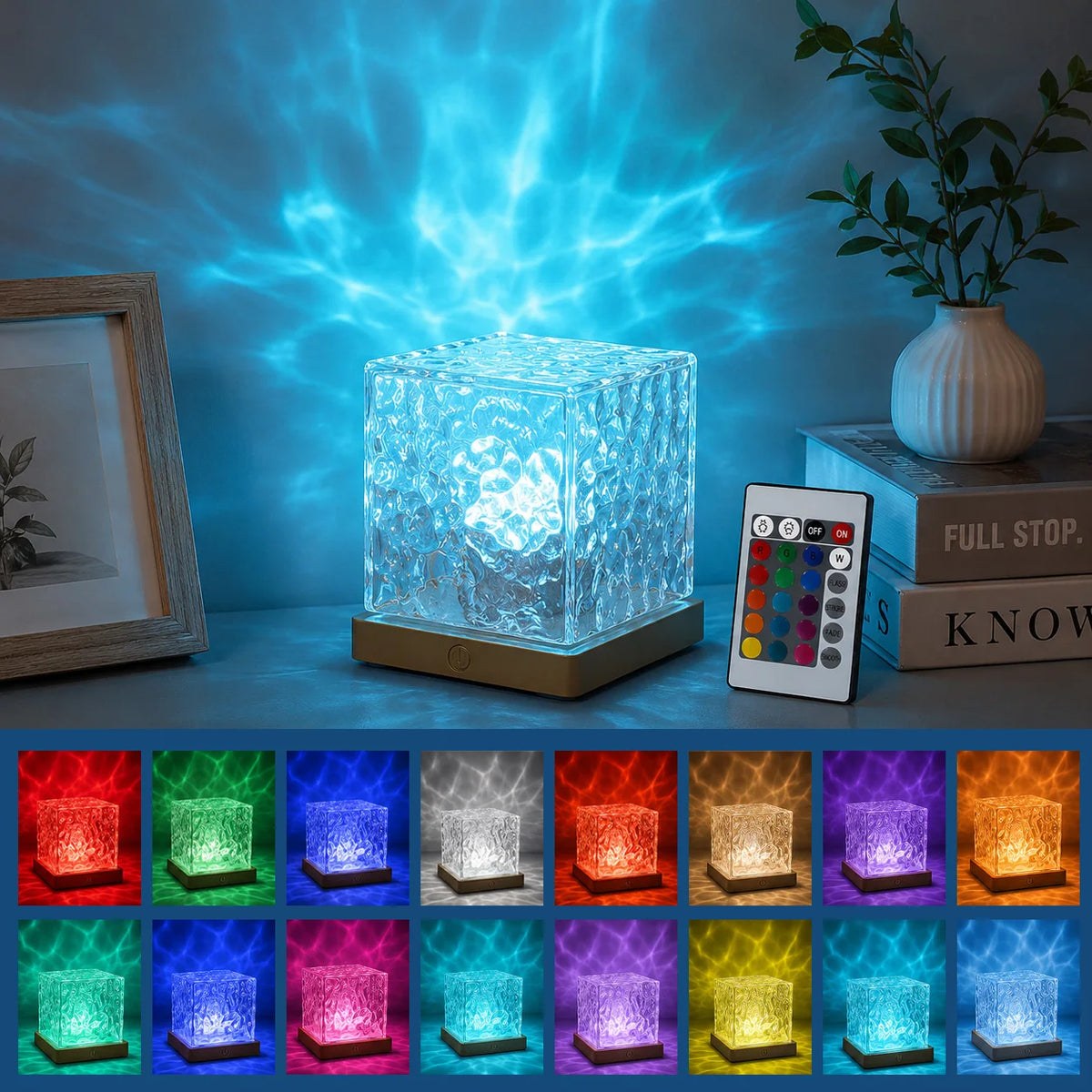 Aurora Water Wave Projector Night Light Touch Remote Control 16 Color 1200mAh Rechargeable Ocean Ripple Bedroom Atmosphere Lamp