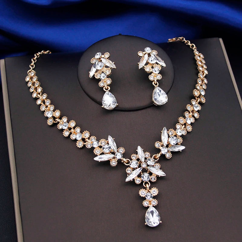 Purple Crystal Bridal Jewelry Sets Women Tiaras Bride Necklace Earrings for Wedding Crown Jewelry Set Prom