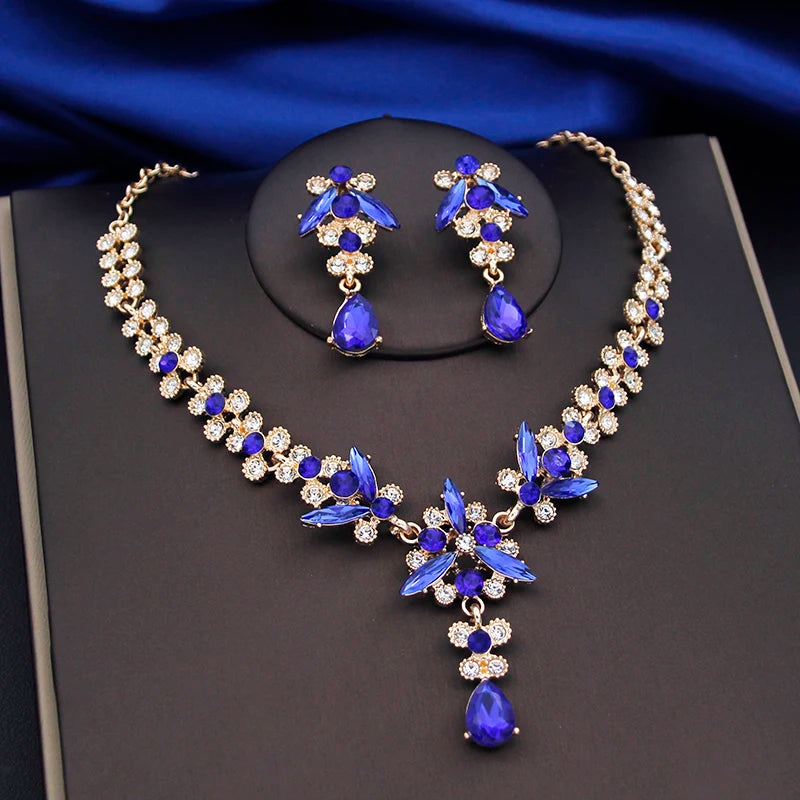 Purple Crystal Bridal Jewelry Sets Women Tiaras Bride Necklace Earrings for Wedding Crown Jewelry Set Prom