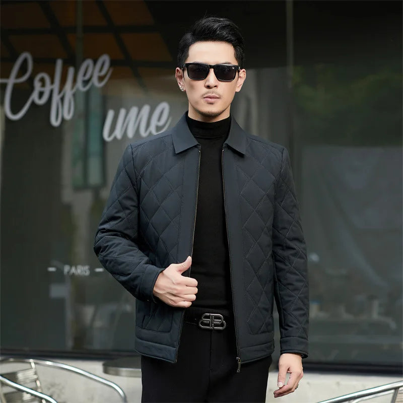 Winter Fashion Lightweight Silk Cotton Jacket for Middle-Aged Men Korean Business Casual Style Thickened Warm Collar Coat