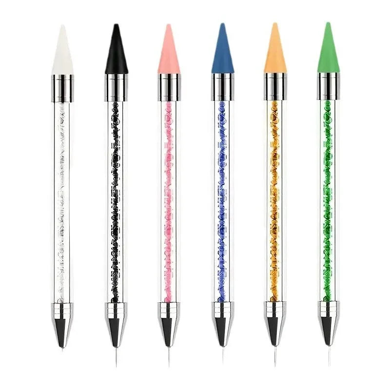 Nail Art Tools Dual‑Ended Acrylic Handle Wax Pen Rhinestone Crystal Studs Picker Dotting Manicure DIY Accessories