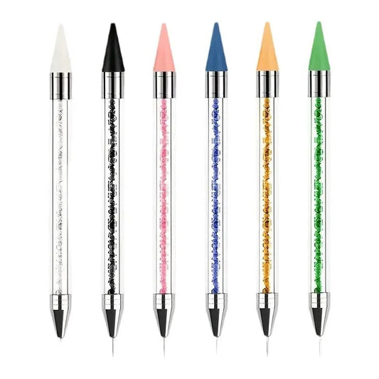 Nail Art Tools Dual‑Ended Acrylic Handle Wax Pen Rhinestone Crystal Studs Picker Dotting Manicure DIY Accessories