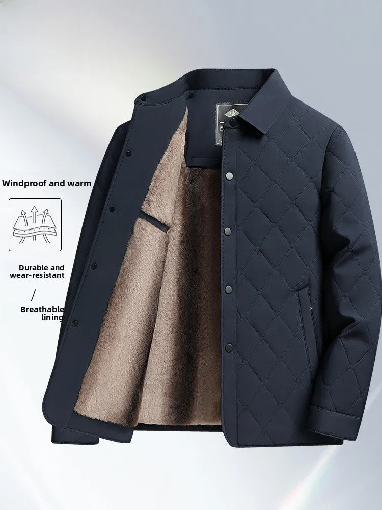 Thickened Flap Collar Duck Dad Winter Clothes Middle-aged And Elderly Cotton Jacket Autumn Winter Style Fleece Lined Warm Coat