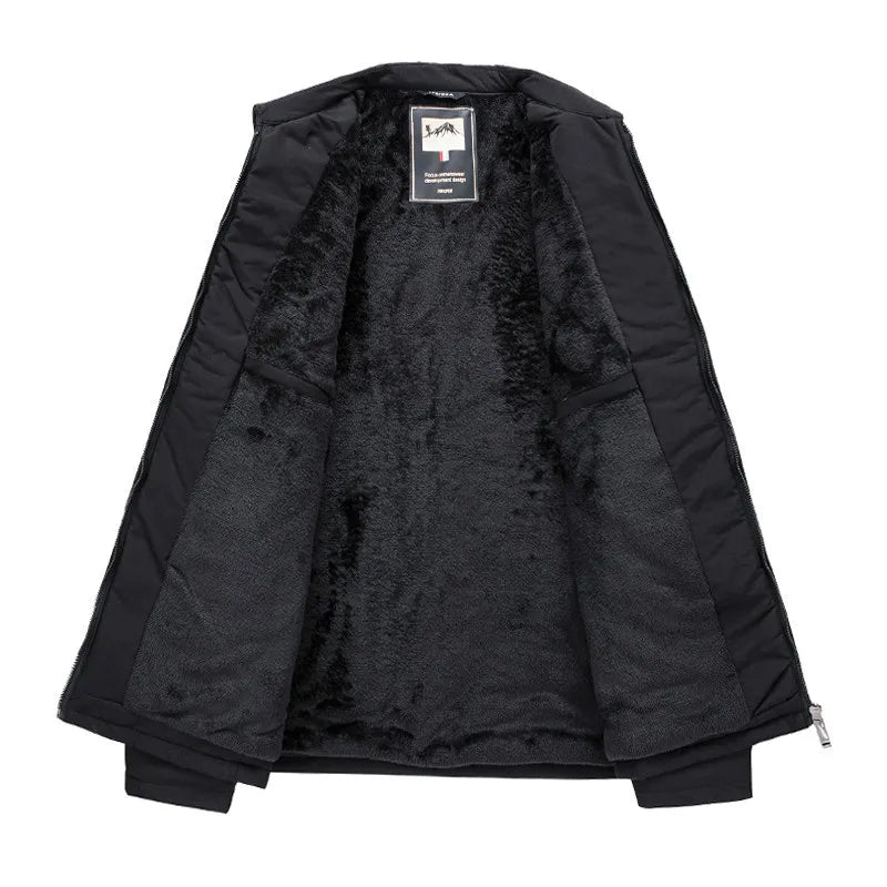 Men's Business Casual Cotton Jacket Thickened Autumn Winter Style Turn-down Collar Warm Outerwear for Middle-aged And Elderly