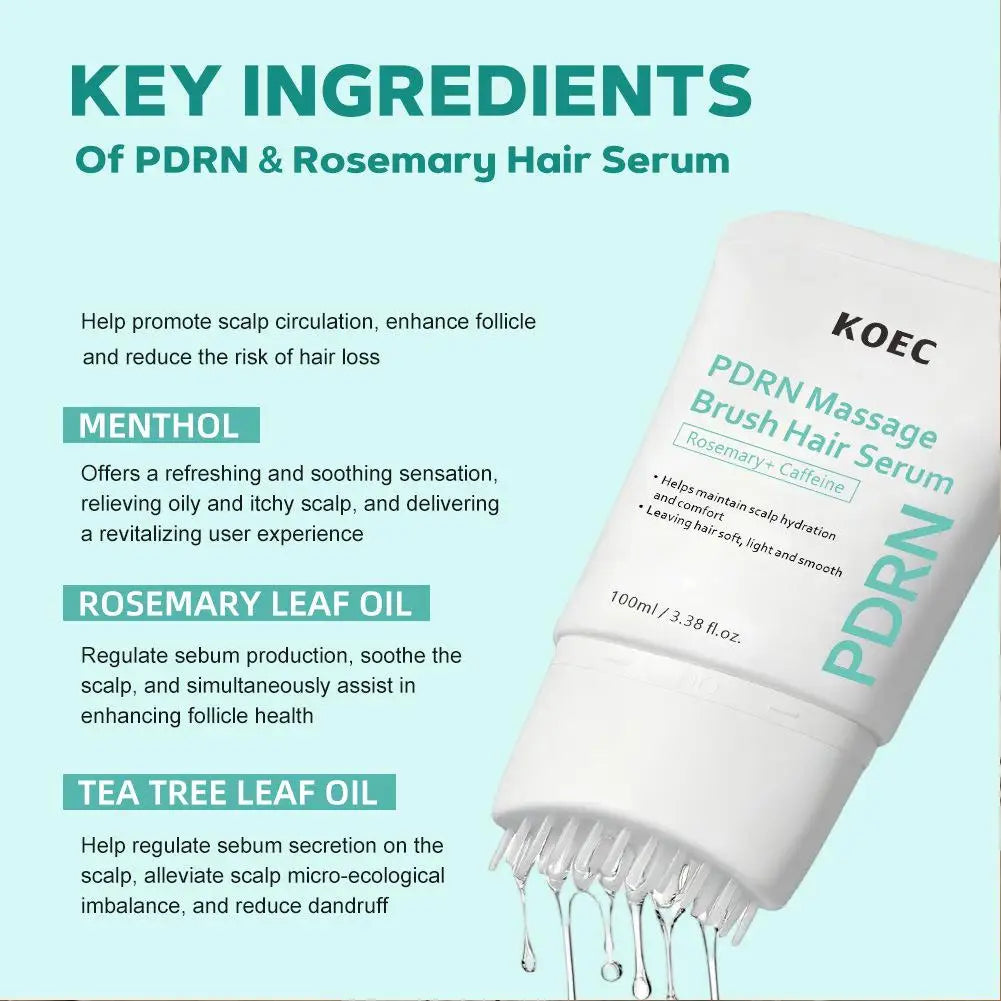 PDRN Rosemary Hair Serum 100ml With Massage Comb, Caffeine Scalp Nourishing Essence Boost Thicker Hair Refreshing Scalp Care