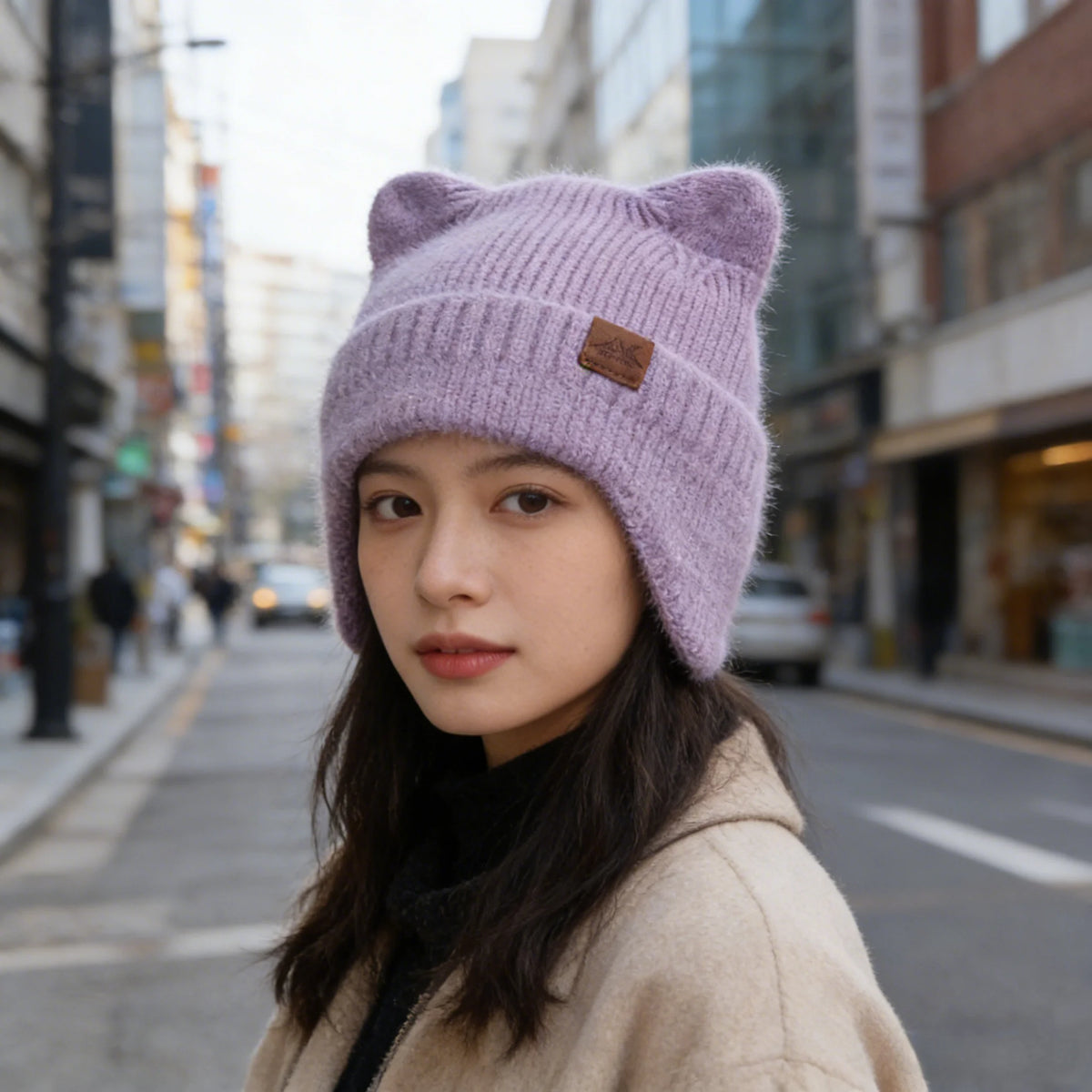 New Women Candy Colors Earflap Beanie Fashion Faux Fur Knitted Hat Lovely With Cat Ear Soft Beanie Hats Female Streetwear Hat