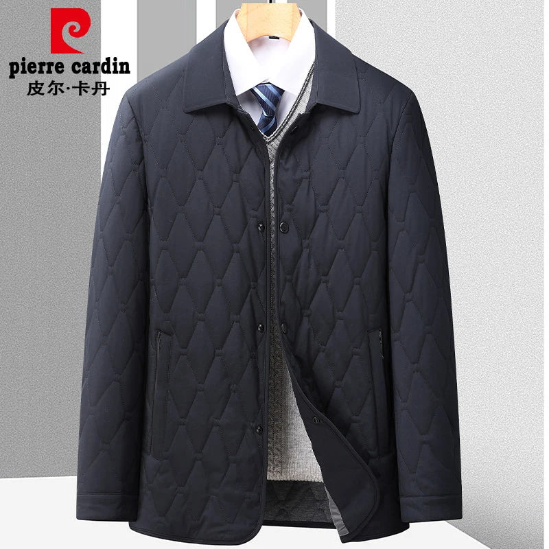 QYLVAWOY 100% Polyester Men's Winter Outerwear Collared Jacket Business Middle-Aged Casual Lightweight Warm Cotton Coat LJ2147