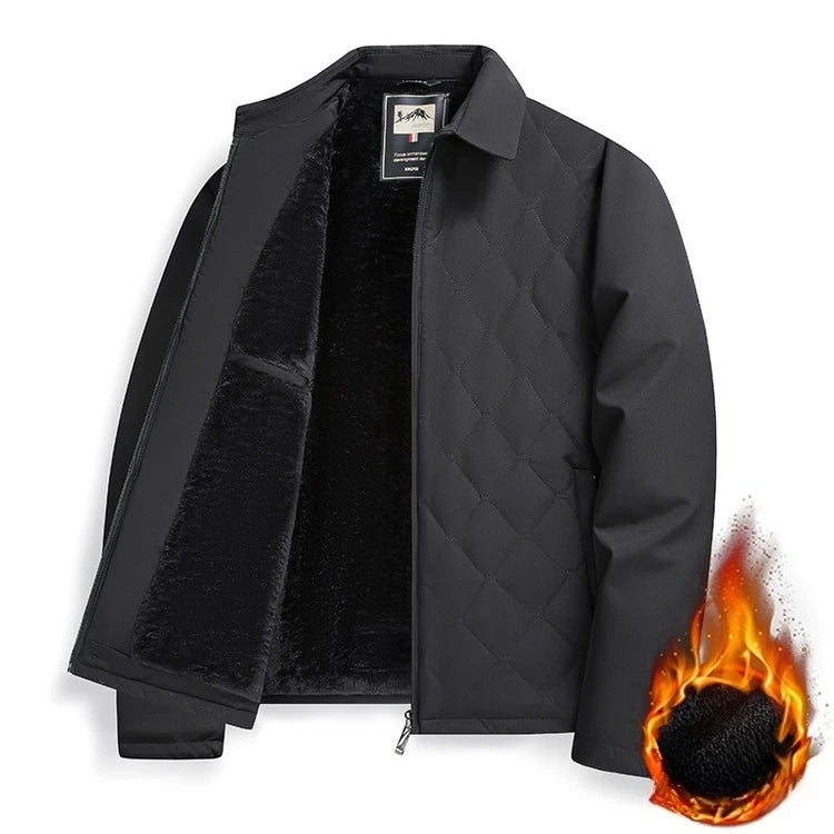 Business Insulated Jacket, Men's 2025 Winter Fleece-Lined Jacket, Warmth, Navy Blue Black