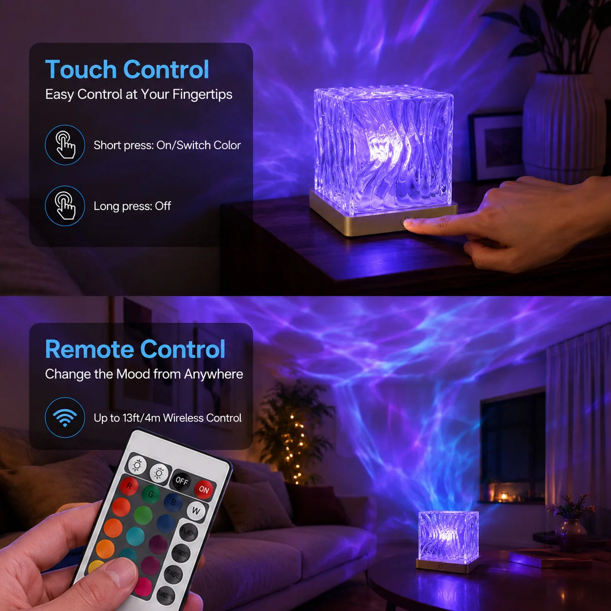 Aurora Water Wave Projector Night Light Touch Remote Control 16 Color 1200mAh Rechargeable Ocean Ripple Bedroom Atmosphere Lamp