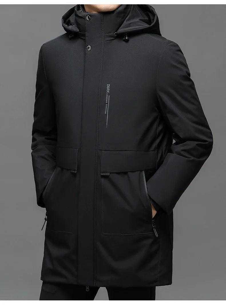 Winter New Fashion Men's Solid Color Casual Trendy Simple Basic Long Sleeve Hooded Quilted Coats Male Detachable Parkas Clothes