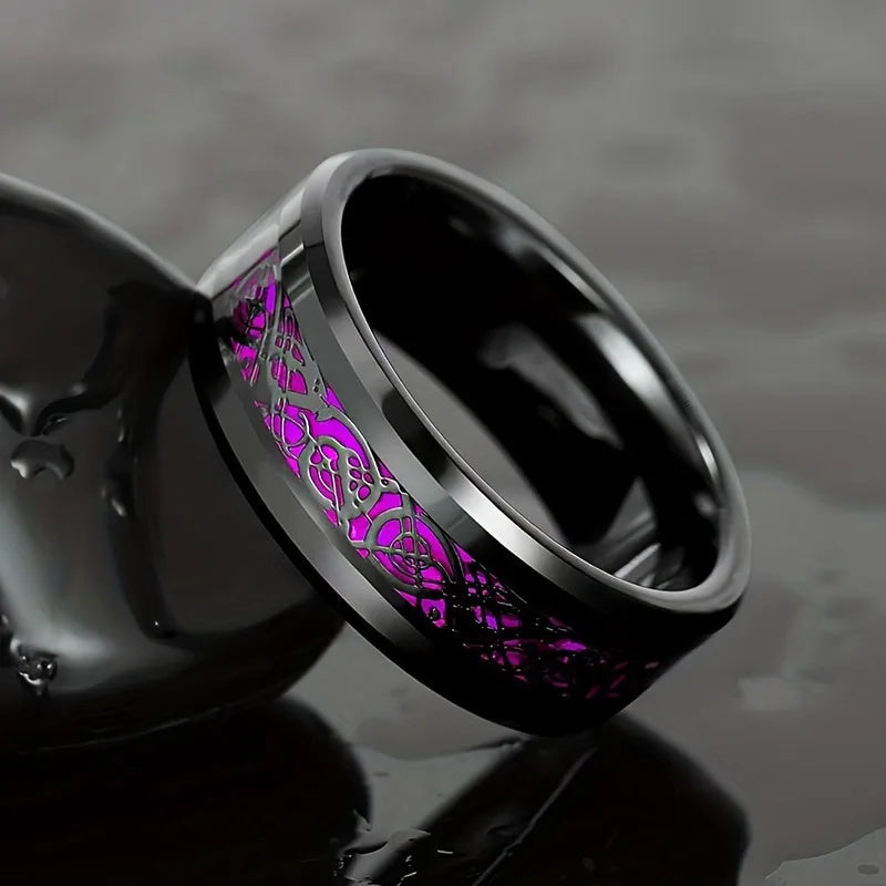 European and American new fashionable love purple zircon embellished dragon patterned stainless steel couple ring