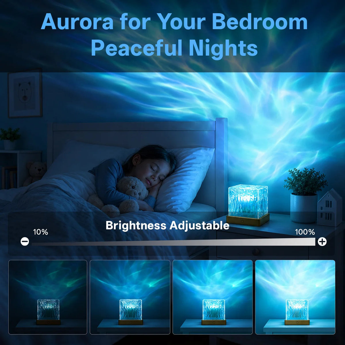 Aurora Water Wave Projector Night Light Touch Remote Control 16 Color 1200mAh Rechargeable Ocean Ripple Bedroom Atmosphere Lamp
