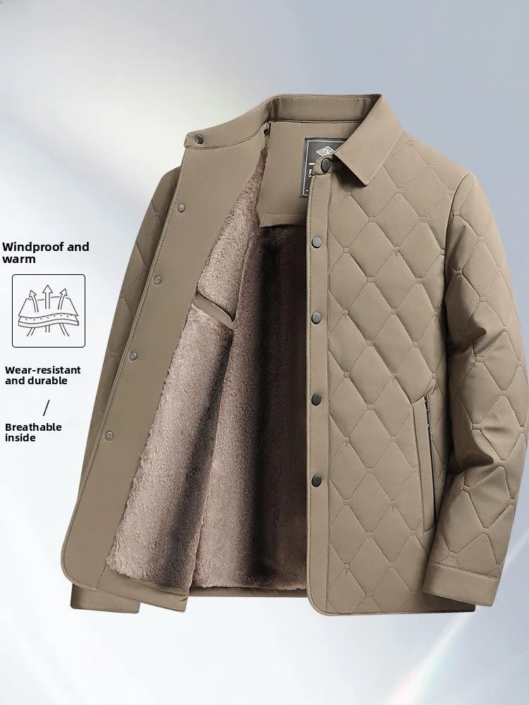 Thickened Flap Collar Duck Dad Winter Clothes Middle-aged And Elderly Cotton Jacket Autumn Winter Style Fleece Lined Warm Coat