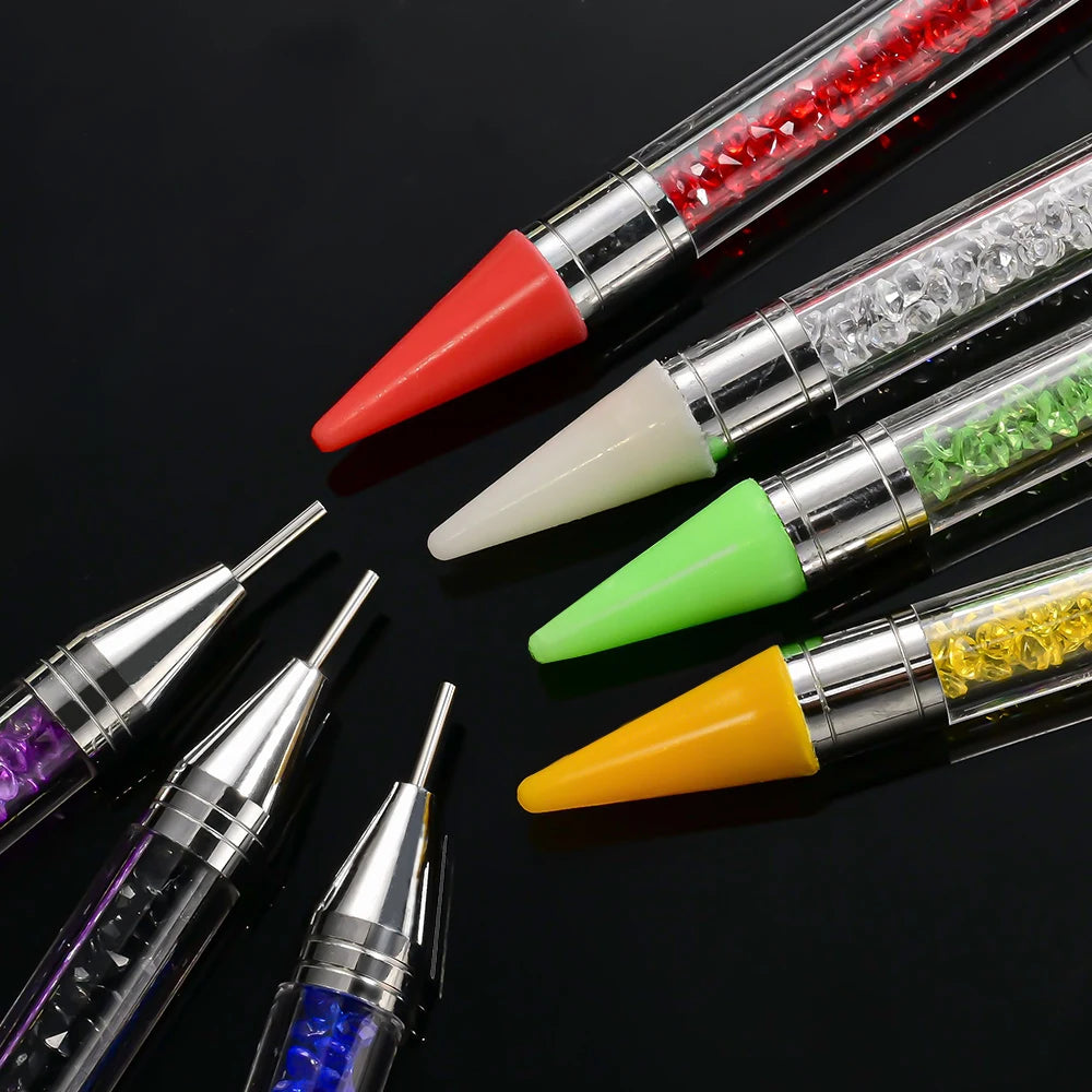 Dual-Ended Rhinestone Picker Pen + Box Nail Art Dotting Point Drill Pen Crystal Handle Gem Jewelry Dot Painting Wax Pencil Tools
