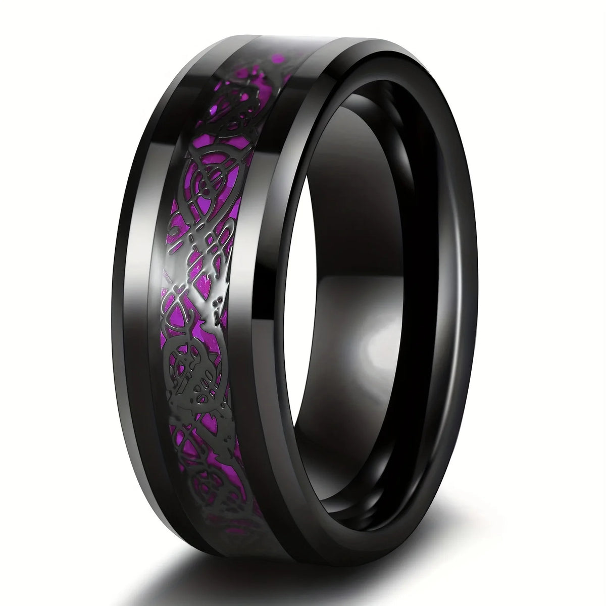 European and American new fashionable love purple zircon embellished dragon patterned stainless steel couple ring
