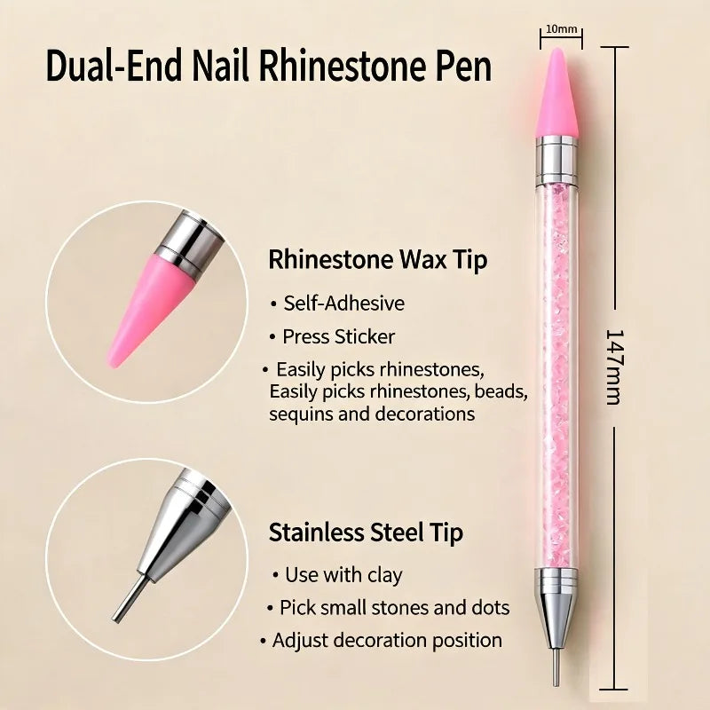 Nail Art Tools Dual‑Ended Acrylic Handle Wax Pen Rhinestone Crystal Studs Picker Dotting Manicure DIY Accessories