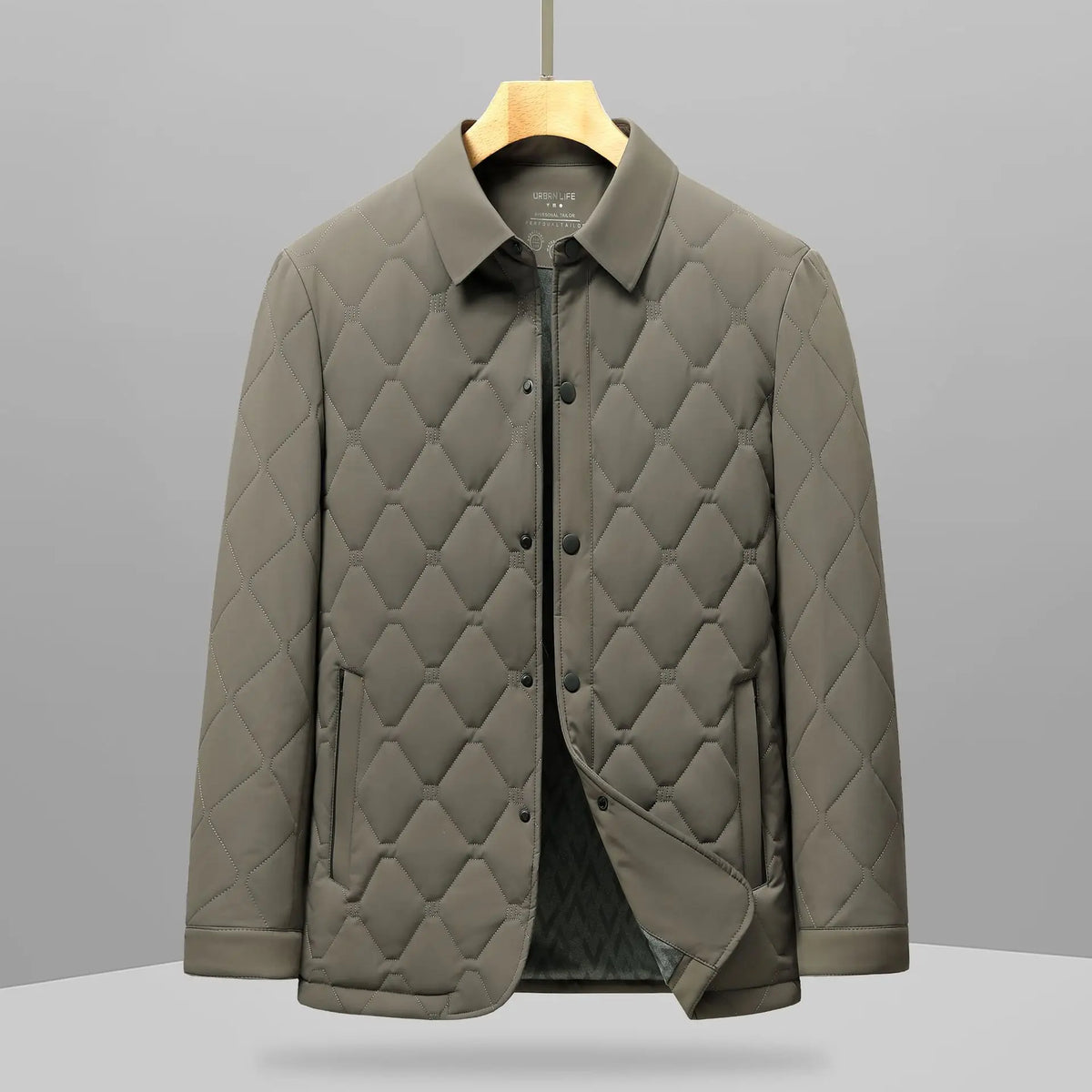 New Arrival Fashion Men's Autumn Winter Lapel Diamond Grid Lightweight Casual Padded Cotton Jacket Business Warm Size M-4XL
